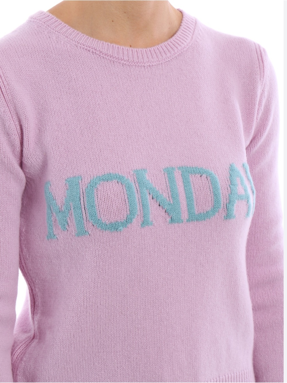 Alberta Ferretti Lavender Crewneck Sweater with Teal 'MONDAY' Lettering